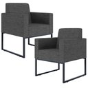 Ver imagem 1 de Kit 02 Poltronas Decorativa Sala e Recepção Base Fixa Metal Helô L02 Linho Cinza Escuro - Lyam