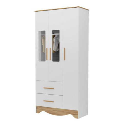 Armario Infantil Popy 3 Portas 2 Gavetas - Moveis Peroba Amendoa/branco