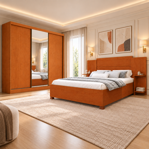 Quarto Completo Guarda Roupa Cama Box c/ Cabeceira Luna Tcel