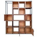 Ver imagem 2 de Estante para Sala com Nichos Modelo Industrial - Ferro Preto e Madeira Tonalidade Castanheira