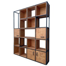 Estante para Sala com Nichos Modelo Industrial - Ferro Preto e Madeira Tonalidade Castanheira - 8