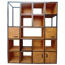 Ver imagem 1 de Estante para Sala com Nichos Modelo Industrial - Ferro Preto e Madeira Tonalidade Castanheira