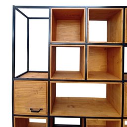 Estante para Sala com Nichos Modelo Industrial - Ferro Preto e Madeira Tonalidade Castanheira - 5