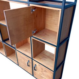 Estante para Sala com Nichos Modelo Industrial - Ferro Preto e Madeira Tonalidade Castanheira - 4