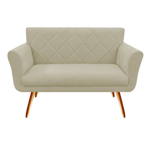 Namoradeira Decorativa Sabrina Suede Bege Pés Madeira Mz Decor