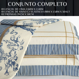 Conjunto Cama Queen Size Laurence 100%algodão Super Luxuoso Porcelana:azul - 3