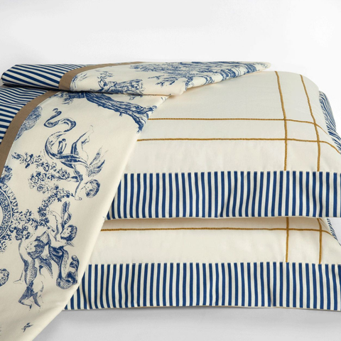 Conjunto Cama Queen Size Laurence 100%algodão Super Luxuoso Porcelana:azul