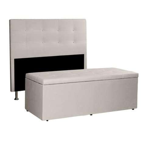 Kit Cabeceira e Calçadeira Baú Queen 1,60m Berlim Suede Bege - Pallazio