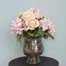Flores Artificiais Arranjo de Rosas e Hortênsias Rosas no Vaso de Vidro|linha Permanente - 1