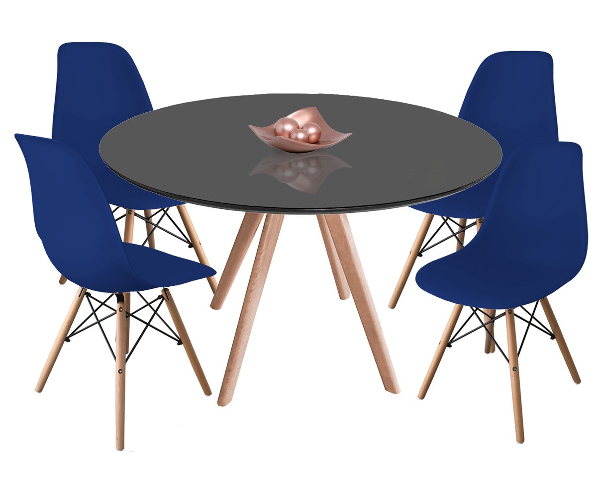 Jogo de Mesa de Jantar Leda Tampo Coverglass 100cm e 4 Cadeiras Eames Dsw - Coverglass Preto - Azu - 3