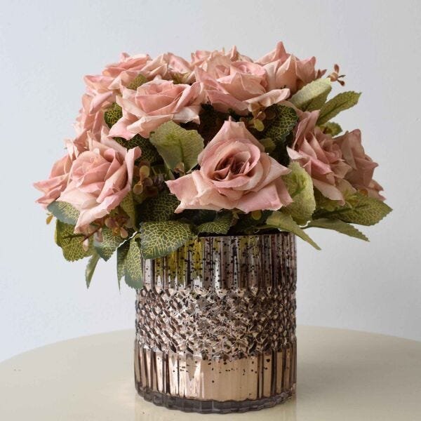 Flores artificiais Arranjo de Flores Rosa Diamante Artificial no Vaso Rose  Gold|Linha permanente | MadeiraMadeira