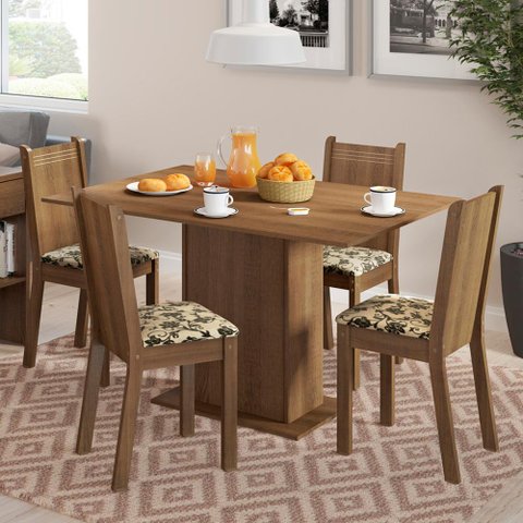 Conjunto Sala de Jantar Lexy Madesa Mesa Tampo de Madeira com 4 Cadeiras Rustic/Bege Marrom Cor:Rust