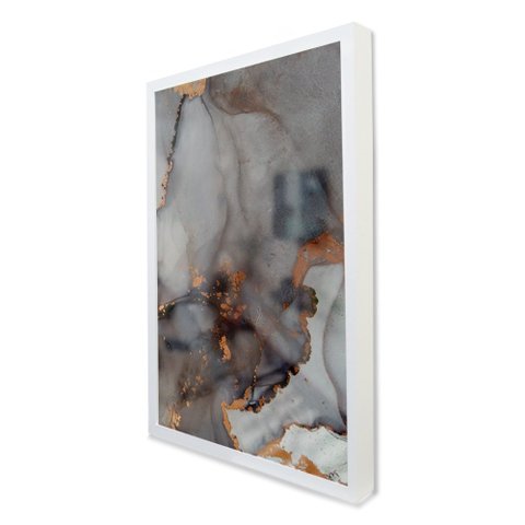 Quadro Decorativo Caixa Alta com Vidro Abstrato Mármore Elegance Black Gray TaColado Moldura Branca 