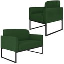 Ver imagem 1 de Conjunto Namoradeira e Poltrona Decorativa Isabella Base Industrial Suede Verde/Preto - Gran Belo