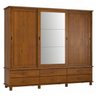 Guarda-Roupa Roupeiro 3 Portas de Correr 6 Gavetas com Espelho Esmeralda de Madeira Maciça Pinus - 1