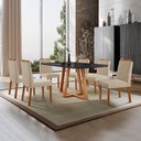 Ver imagem 1 de Conjunto Sala de Jantar Mesa Florença Madeira Maciça 160x90cm Tampo Retângular Vidro Preto com 6 Cad