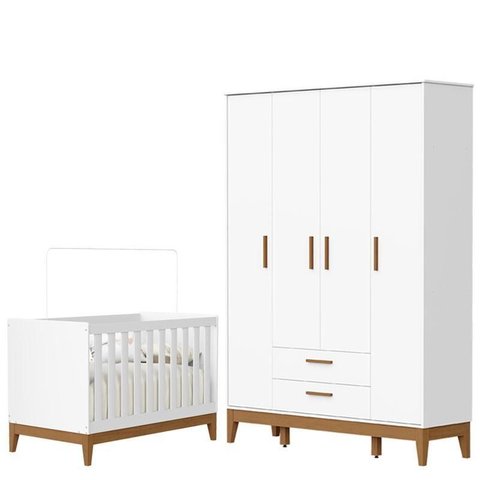 Guarda Roupa Infantil Flip 4 Portas com Berço Americano Flip Branco Acetinado - Reller