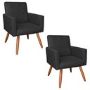 Ver imagem 1 de Kit 2 Poltronas Nina Suede Preto Pés Palito Castanho - Pallazio