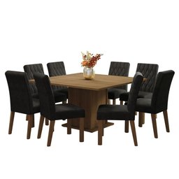 Conjunto Sala de Jantar Mesa Tampo de Madeira 8 Cadeiras Rustic/oxford Leila Madesa - 2