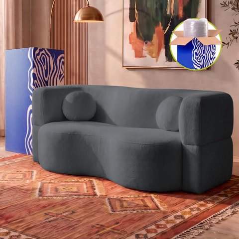Sofá Cama Bolge 1,88m Xpand Tech Tecido Bouclê Cinza Escuro Cama Inbox