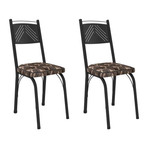 Kit 2 Cadeiras de Cozinha Virginia Estampado Mosaico Palha Pés de Ferro Preto