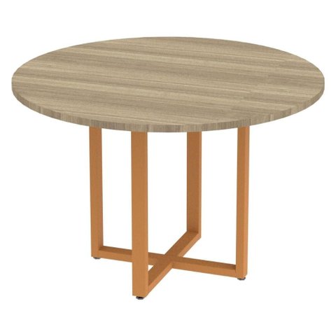 Mesa de Reunião Redonda P25 Pandin 110 Cm (largura) Tampo Mdp Noce Naturalle Pé Aço Tubular