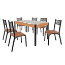 Ver imagem 2 de Conjunto Sala de Jantar Mesa 140cm x 77cm Tampo Vidro com 6 Cadeiras Jade Preto/Fosco/Caramelo