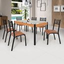 Ver imagem 1 de Conjunto Sala de Jantar Mesa 140cm x 77cm Tampo Vidro com 6 Cadeiras Jade Preto/Fosco/Caramelo