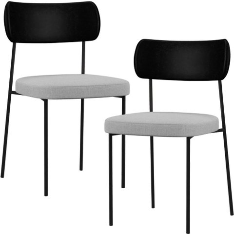Kit 02 Cadeiras Estofadas para Sala de Jantar Melina L02 Couríssimo Preto Linho Cinza - Lyam Decor