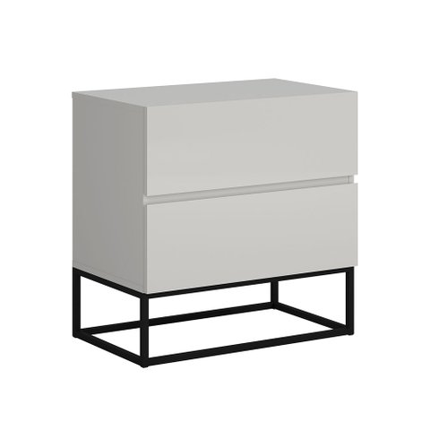 Mesa de Cabeceira Quarto Casal Lateral Cama Eros Off White 45cm Estilo Industrial Base Ferro Preto