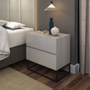 Ver imagem 2 de Mesa de Cabeceira Quarto Casal Lateral Cama Eros Off White 45cm Estilo Industrial Base Ferro Preto