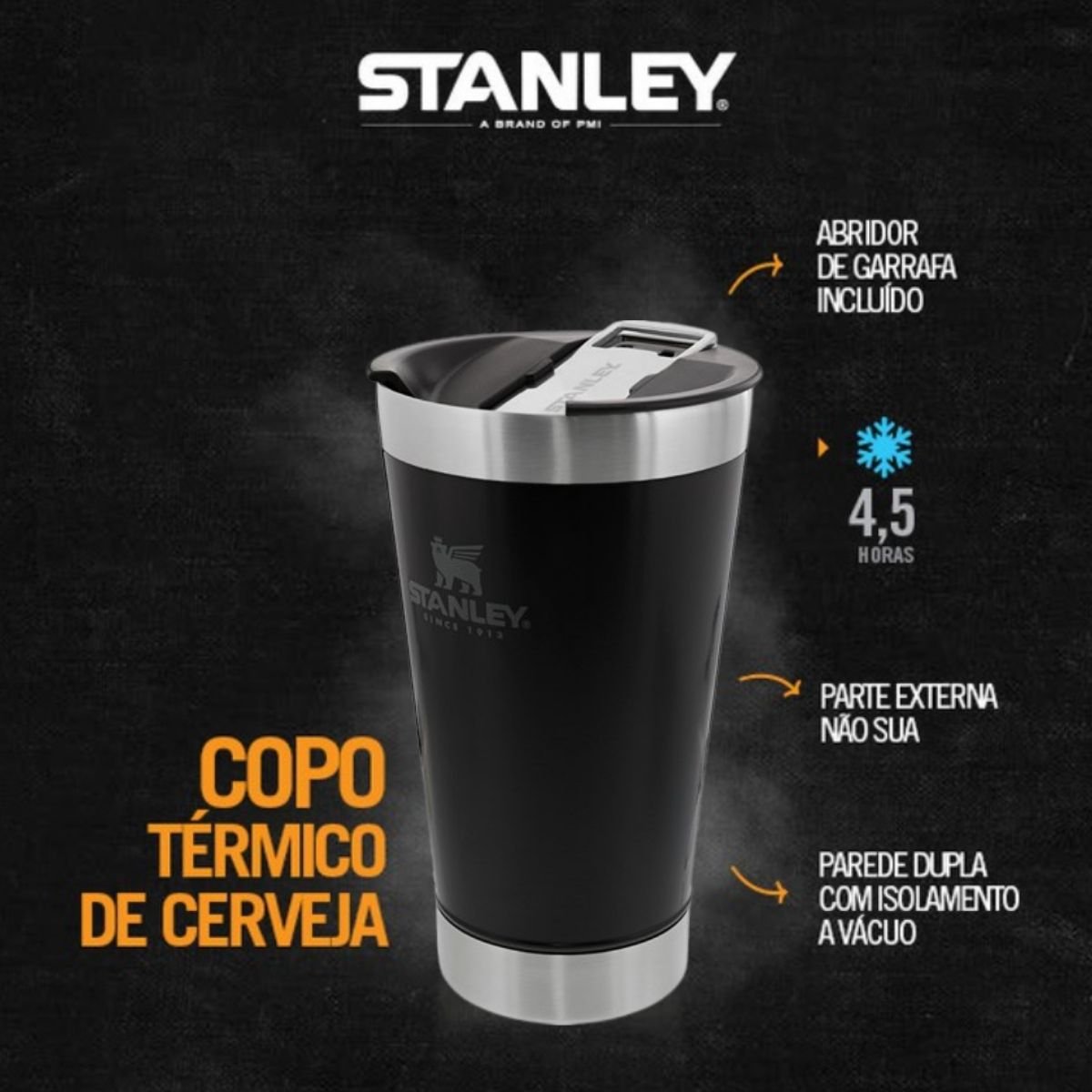 Copo Stanley Cerveja Com Tampa Abridor Térmico 473ml Black - 4