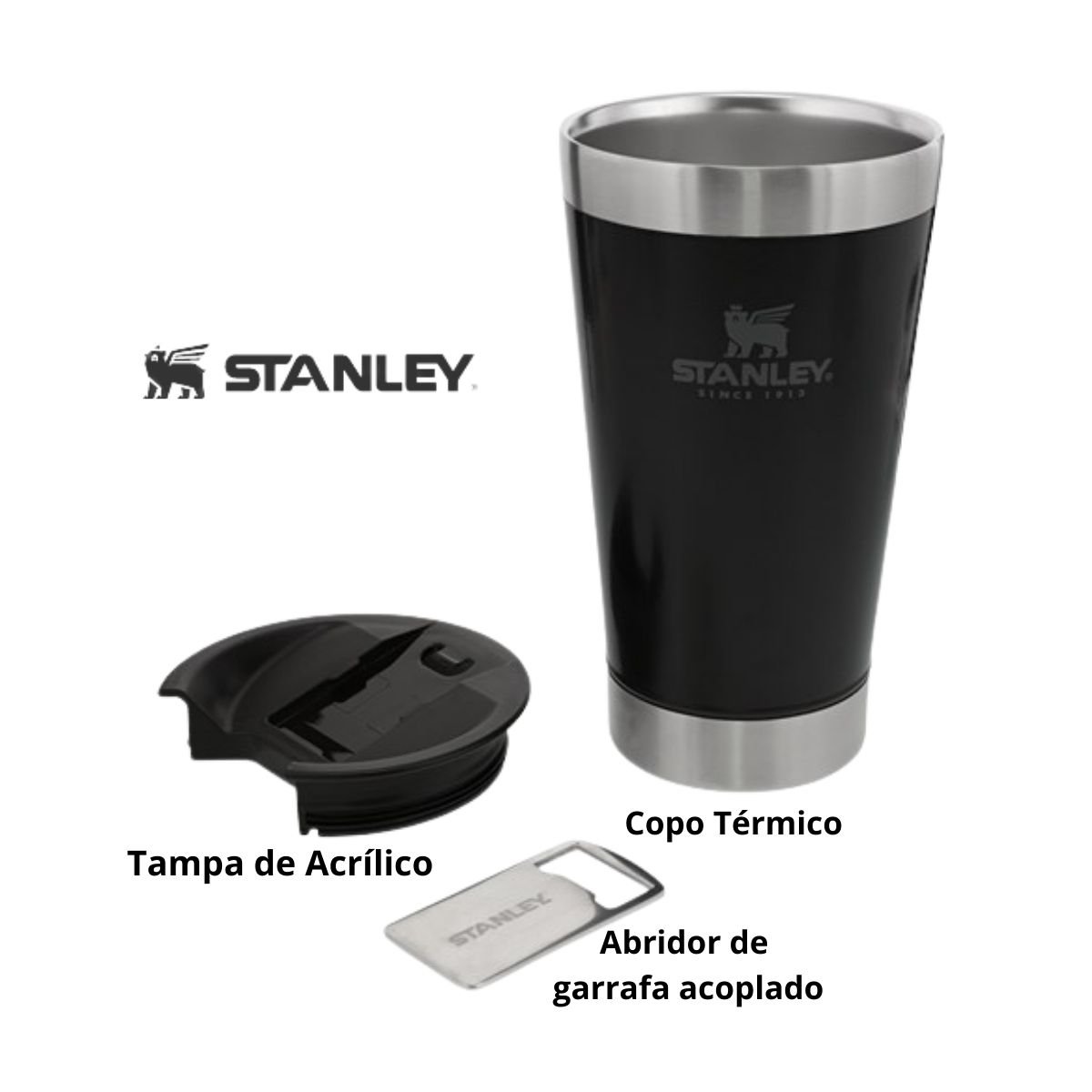Copo Stanley Cerveja Com Tampa Abridor Térmico 473ml Black - 5