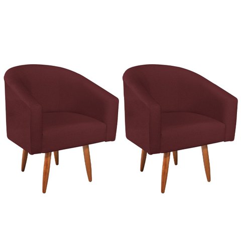 Kit 02 Poltronas Decorativas Sala de Estar Recepção Luiza Pés Palito Suede - Doce Sonho Móveis KIT 2