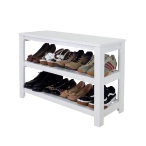 Sapateira Banco de Piso para Closets e Quartos 8 Pares Sapatos Branco Laca