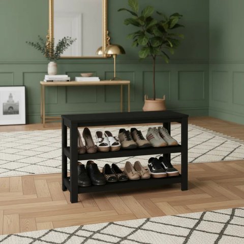 Sapateira Banco de Piso para Closets e Quartos 8 Pares Sapatos Preto Laca