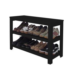 Sapateira Banco de Piso para Closets e Quartos 8 Pares Sapatos Preto Laca