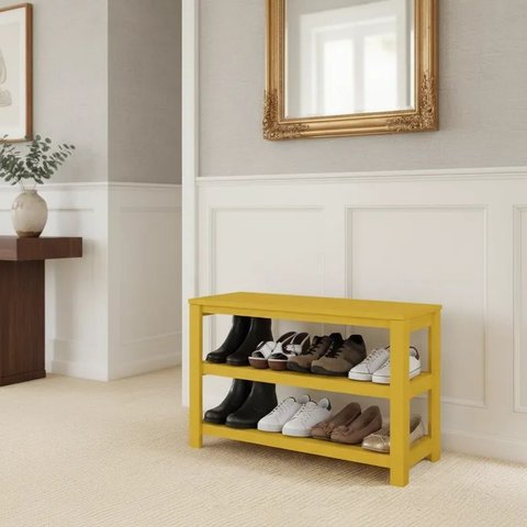 Sapateira Banco de Piso para Closets e Quartos 8 Pares Sapatos Amarelo Laca