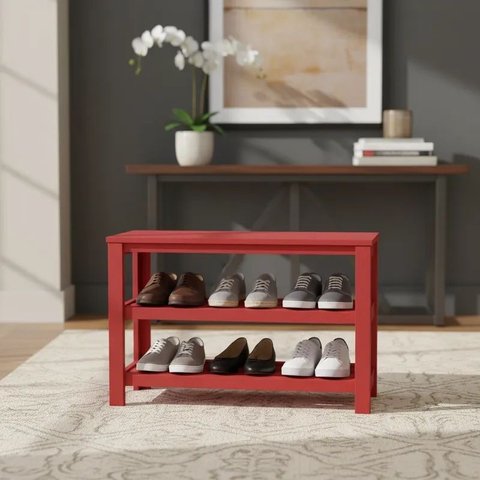 Sapateira Banco de Piso para Closets e Quartos 8 Pares Sapatos Vermelho Laca