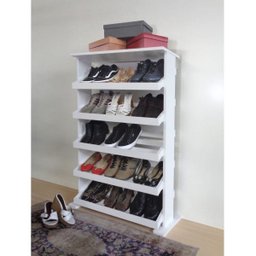 Sapateira Madeira de Piso Chão para Closets e Quartos 15 Pares Sapatos Branco Laca - 2