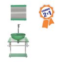 Ver imagem 2 de Combo 2 em 1 - Gabinete de Vidro para Banheiro Redonda 40cm Croácia + Torneira Algarve-Verde