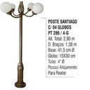 Ver imagem 5 de Poste Colonial Santiago para Jardim Alumínio 04 Globos 2,90m