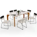 Ver imagem 1 de Mesa De Jantar Capri 160cm Off White 6 Cadeiras Allana B05 Faixa Corano Preto Linho Cru - Lyam