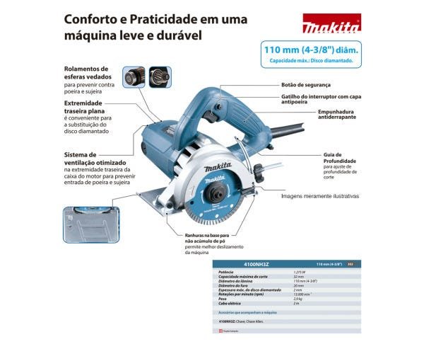 Serra Marmore Makita 4.3/8" (220V) 1300W com 2 Discos - 8