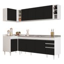 Ver imagem 1 de Armário de Cozinha Modulado de Canto Direito 5 Peças Cp45 com Pia Inox Branco/preto - Lumil Lumil Mó