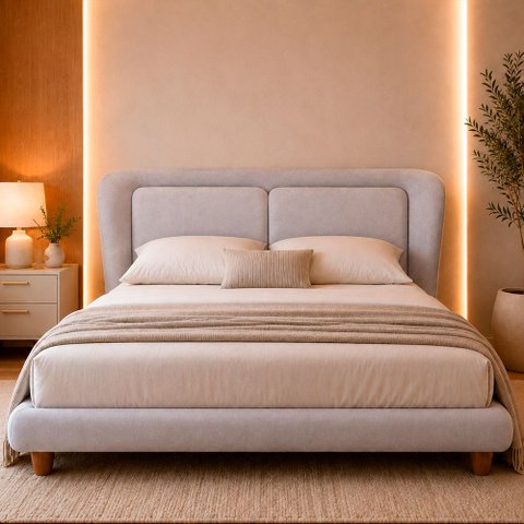 Cama Japonesa com Cabeceira King Blind Haru Linho Cinza Claro - Sallar Home