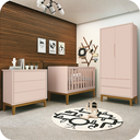 Ver imagem 2 de Quarto de Bebê Guarda Roupa Classic + Cômoda 3 Gavetas Madeira Rosa Fosco