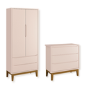 Ver imagem 1 de Quarto de Bebê Guarda Roupa Classic + Cômoda 3 Gavetas Madeira Rosa Fosco