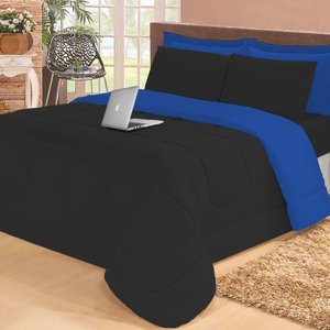 Jogo de Cama Casal com Edredom Lençol Fronha Função Cobre Leito e Cobertor