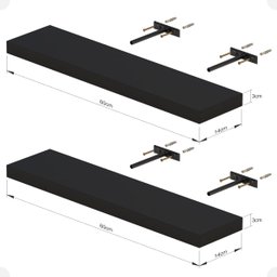 Kit 02 Prateleiras Suporte Embutido 60x14x3cm Preta Conceito - 5